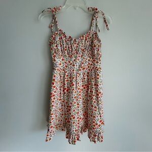 Aerie Strawberry Corset Dress floral cotton cottage core  tie straps picnic XS